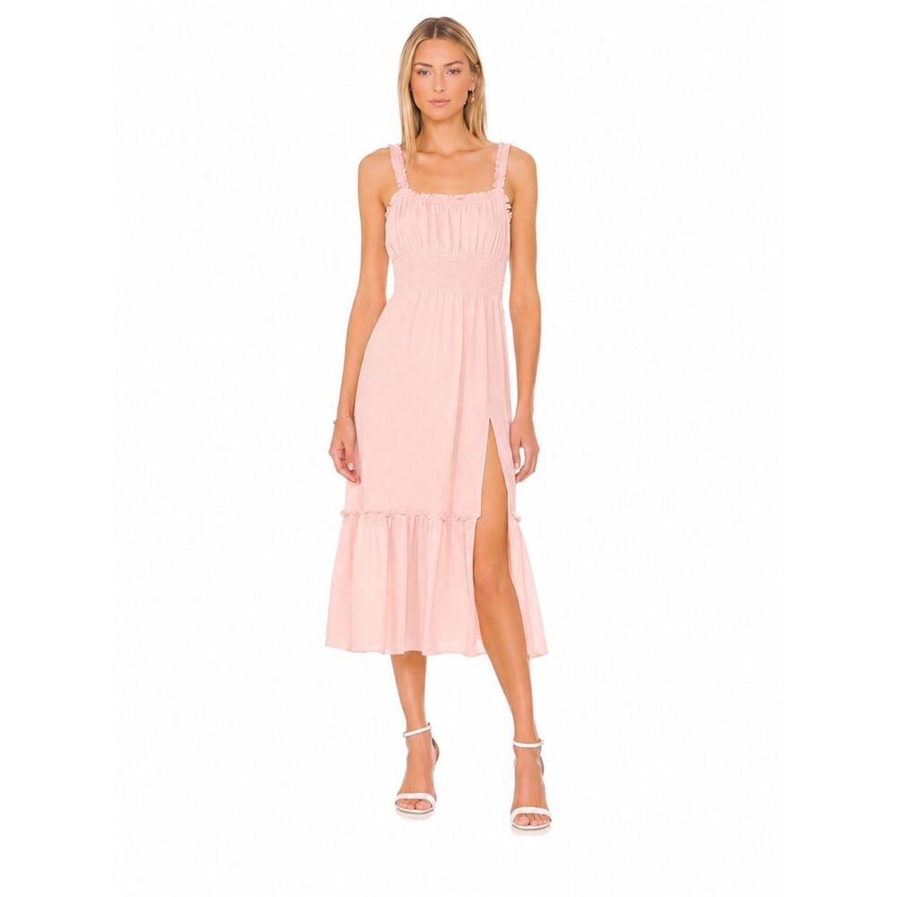 Lovers + Friends Pink Chiffon Midi Dress Small Cottagecore Wedding Guest Romanti